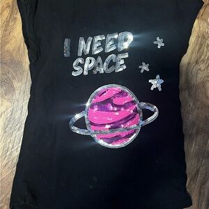 Total Girl Black Tee with Pink and Silver Planet Design